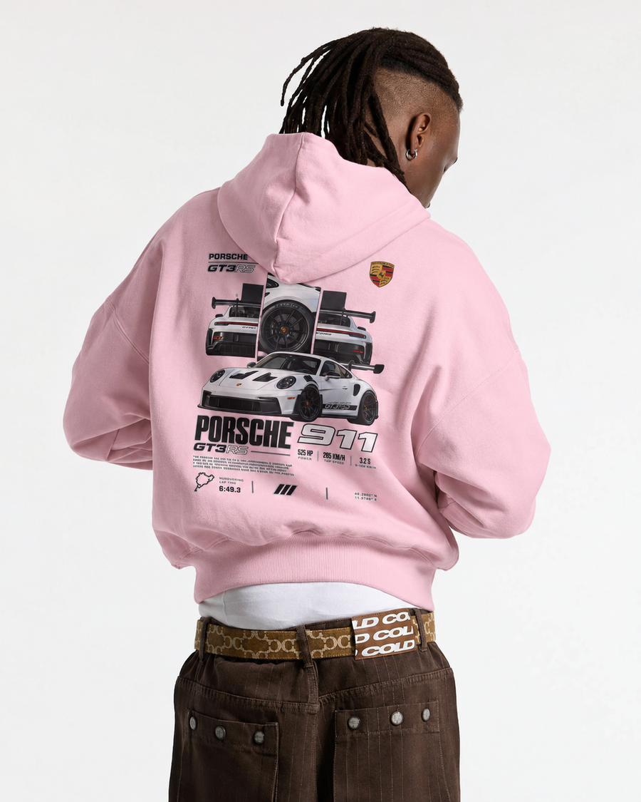 Porsche 911 GT3 Hoodie in light pink, back print